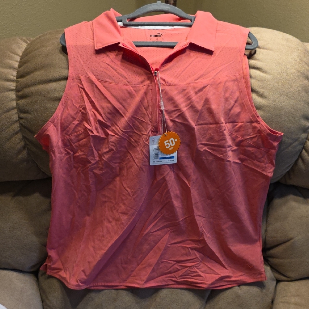 PUMA Women's Pink/ Peachish Zip Tank Top